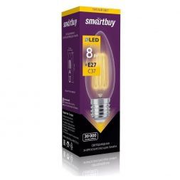 Филаментная светодиодная лампа Свеча С37 8W 3000K E27 Smartbuy SBL-C37F-8-30K-E27