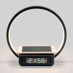 Светодиодная настольная лампа с беспроводной зарядкой и будильником Eurosvet 80505/1 черный