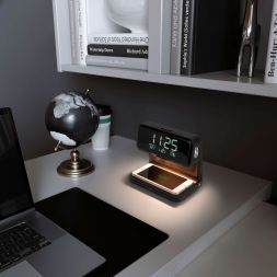 Светодиодная настольная лампа с беспроводной зарядкой и будильником Eurosvet 80506/1 черный